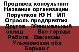 Продавец-консультант › Название организации ­ Поручиков Ю.Н., ИП › Отрасль предприятия ­ Другое › Минимальный оклад ­ 1 - Все города Работа » Вакансии   . Ульяновская обл.,Барыш г.